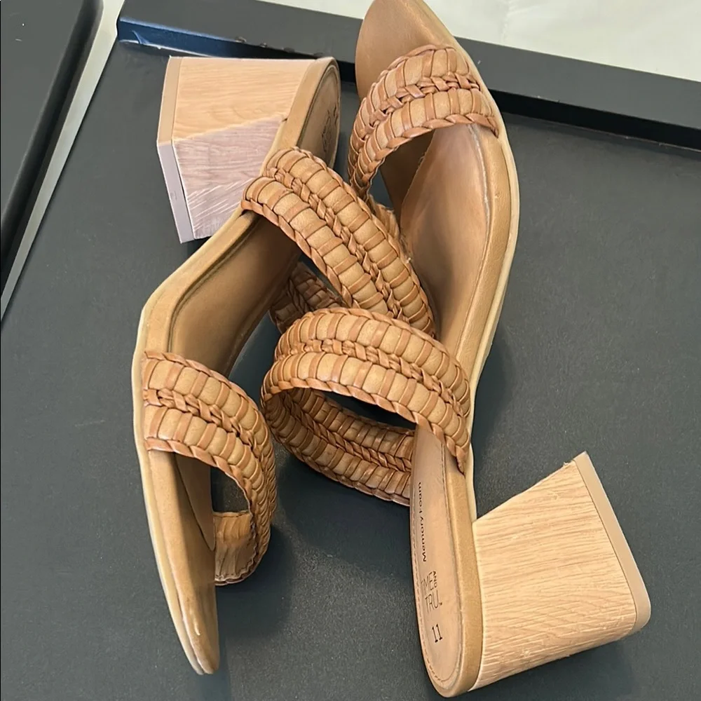 Time and Tru Women's Dual Strap Sandals - Tan and Cream - Picture 3 of 10